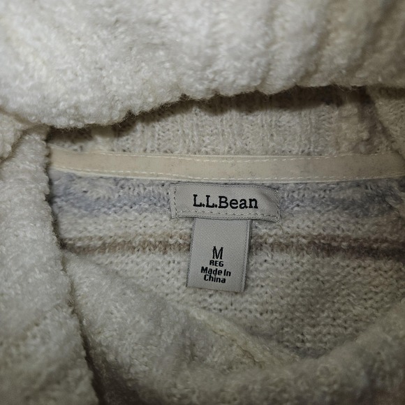 LL Bean Sweater Women M Cream Stripe Cowl Turtleneck Wool‎ Blend Cozy Cabincore - Picture 4 of 11